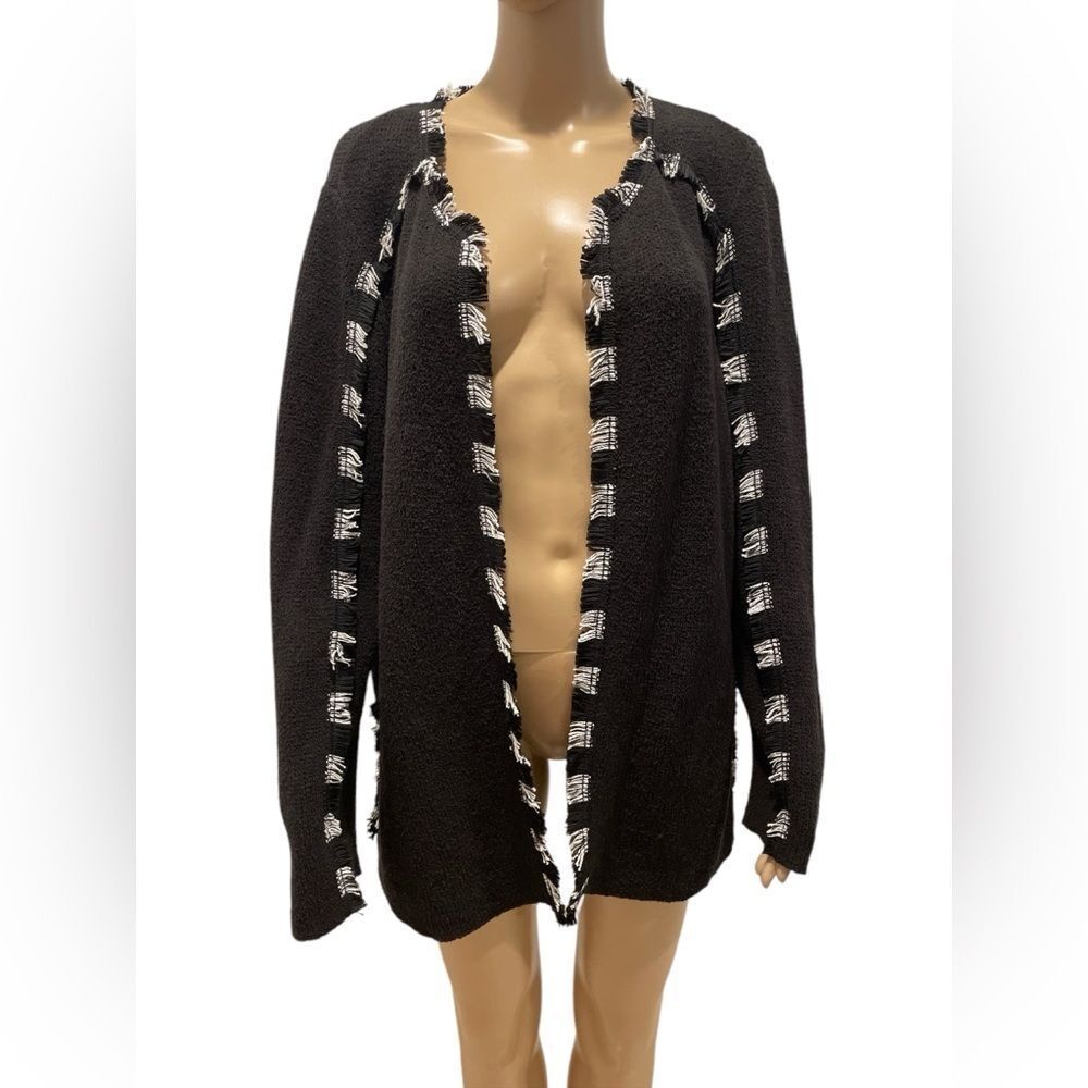Nic+Zoe Fringe Trim Knit Jacket size 1X